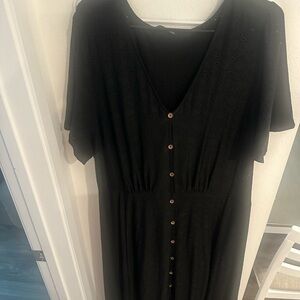BloomChic Black Maxi Dress with Button Detail